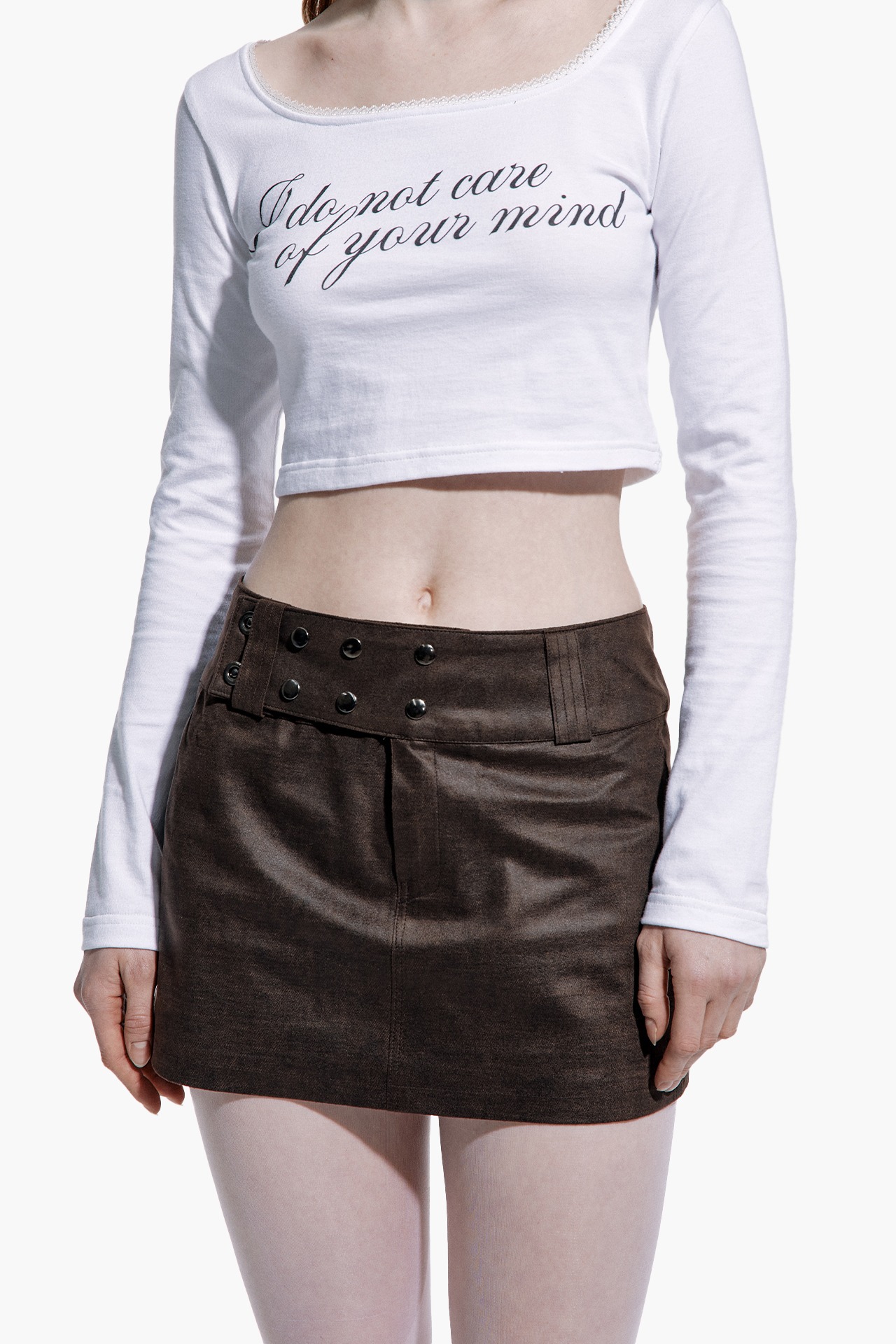 LOW-RISE VINTAGE LEATHER SKIRT BROWN